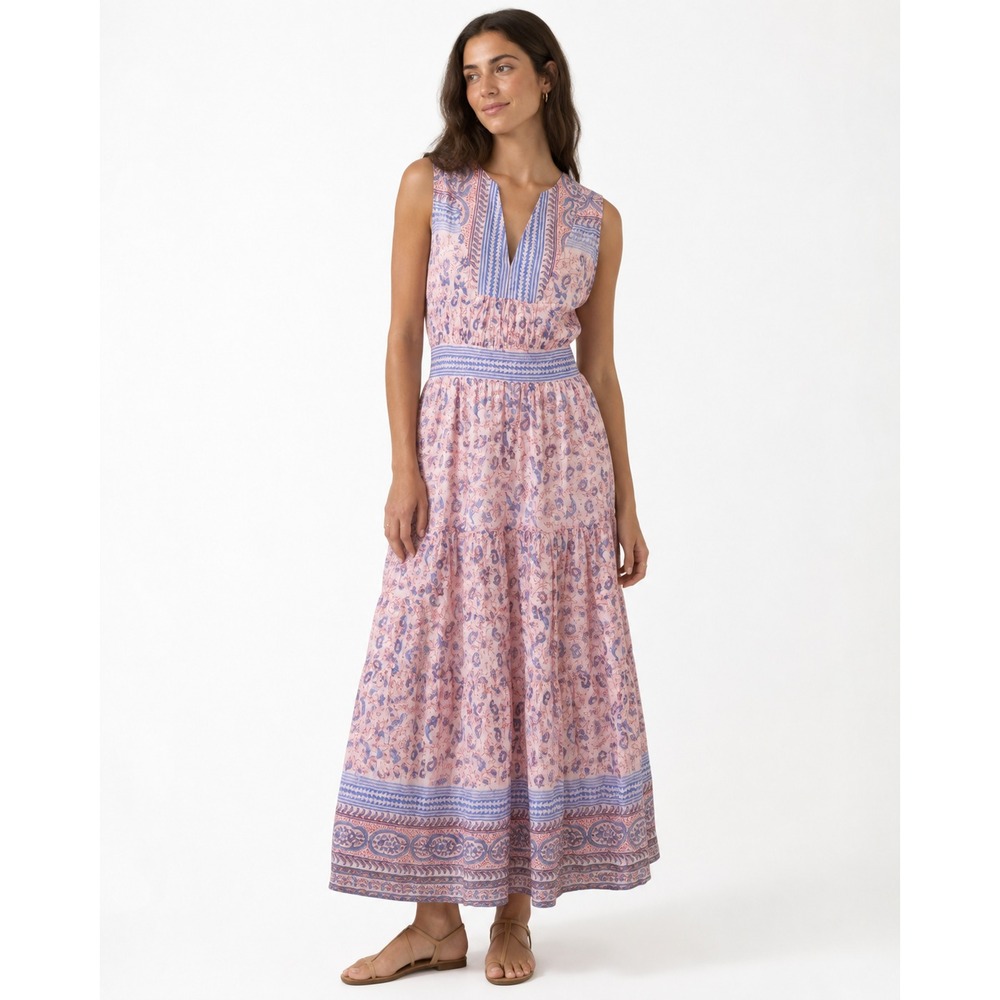 Alicia Bell Maxi Dress M Pink Blue Paisley Sleeveless Boho Smocked Waist